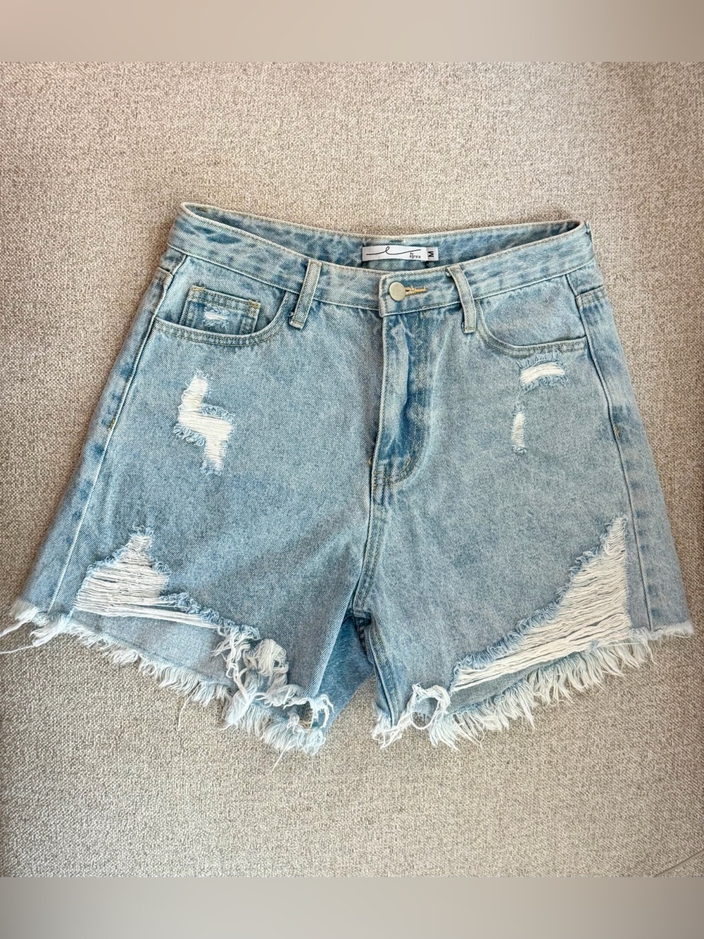 High-Rise Light Blue Distressed Denim Shorts - Women's Frayed Hem